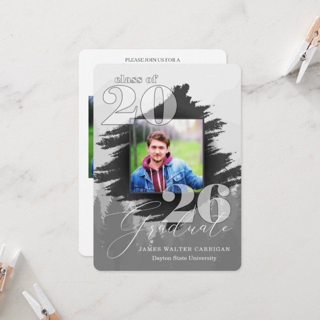 Invitation Graduation photo 2025 de la Masculine en niveaux d (Devant/Arrière en situation)