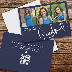 Invitation Graduation Photo Calligraphie Script Navy Blue