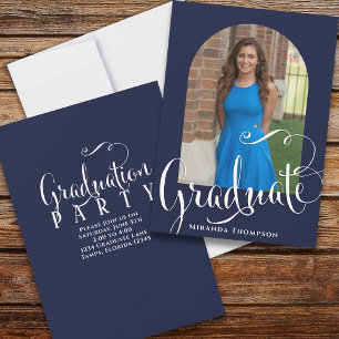 Invitation Graduation Photo Calligraphie Script Navy Blue