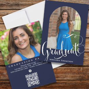 Invitation Graduation Photo Calligraphie Script Navy Blue