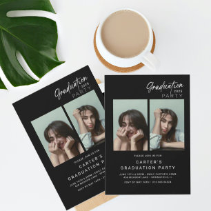 Invitation graduation photo chic Minimaliste noir et blanc