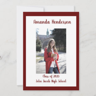 Invitation Graduation Photo, Classe de 2023 Maroon