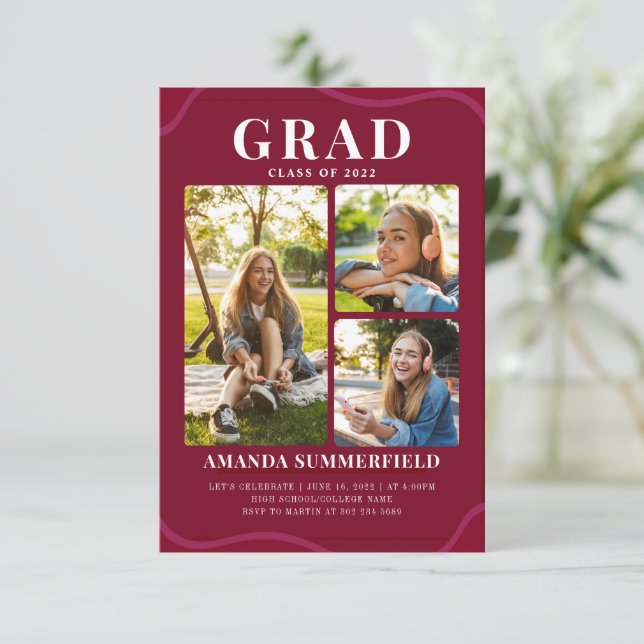Invitation Graduation Photo Collage Grad 2025 Party (Debout devant)