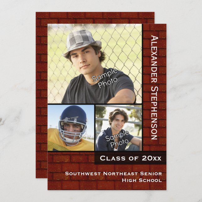 Invitation Graduation photo de mur en briques rouges (Devant / Derrière)