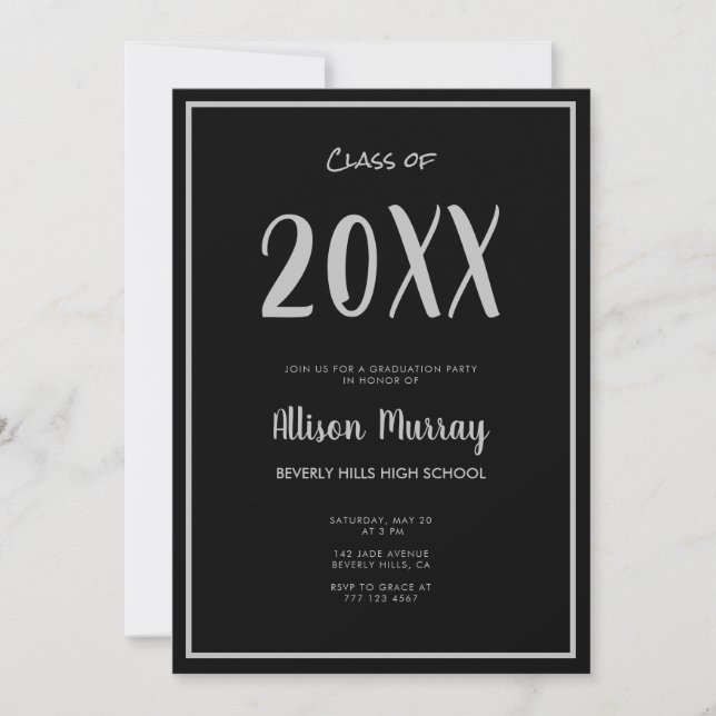 Invitation Graduation photo de script noir moderne (Devant)