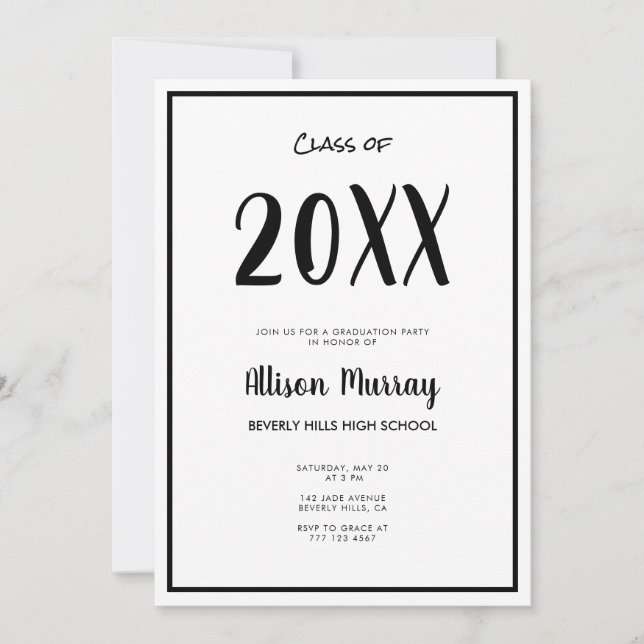 Invitation Graduation photo de script noir moderne (Devant)