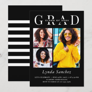Invitation Graduation photo minimaliste noir blanc 3