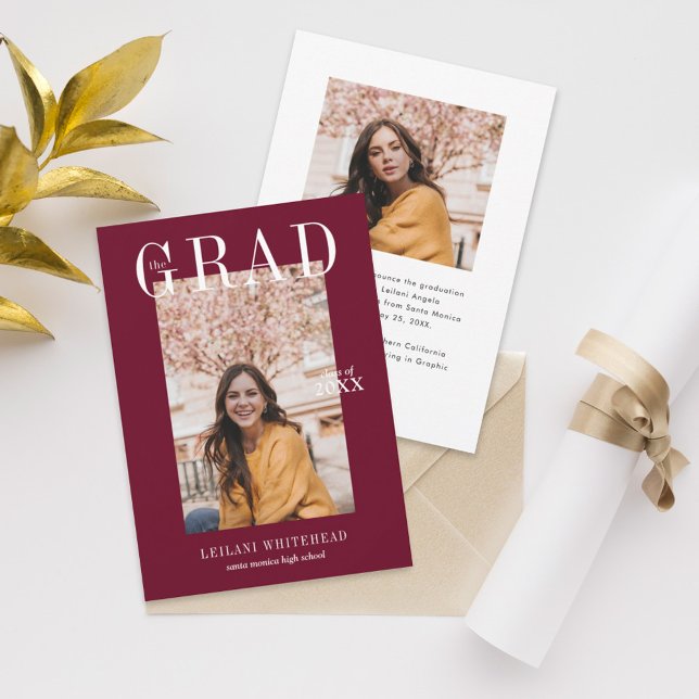 Invitation Graduation photo moderne Bourgogne (Créateur téléchargé)