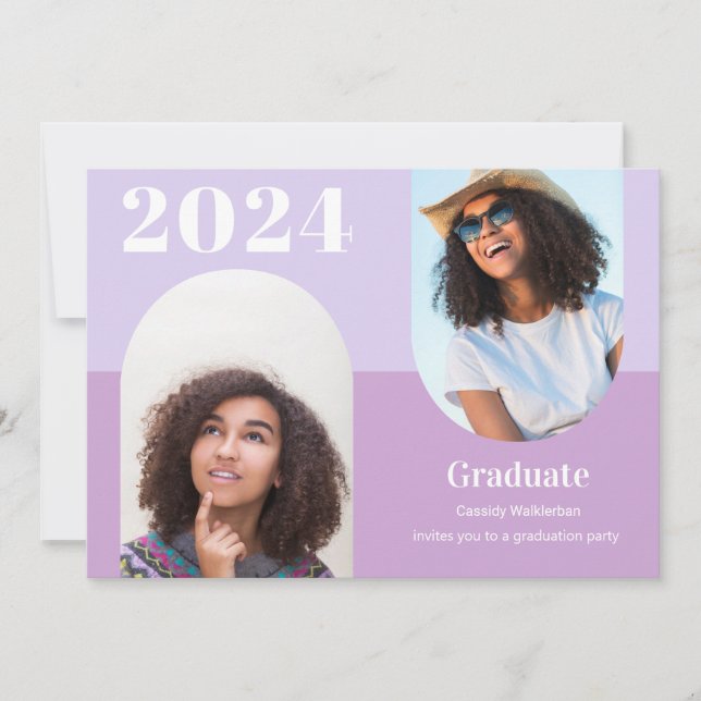 Invitation Graduation photo moderne en arc violet (Devant)