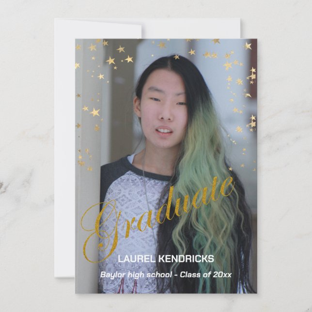 Invitation Graduation photo moderne Gold Stars Party (Devant)