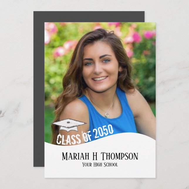 Invitation Graduation Photo Mortarboard moderne Minimaliste (Devant / Derrière)