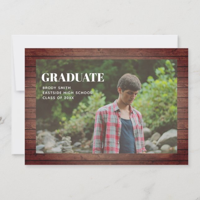 Invitation Graduation Photo Plaque en bois rustique (Devant)