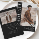 Invitation Graduation photo verticale moderne<br><div class="desc">Cette élégante invitation à la graduation de photos design moderne comprend une photo verticale et un titre avec un nom de script personnalisable et du texte sur le devant. Le dos a une invitation avec les détails de la fête. Une excellente façon de présenter votre diplômé. Cliquez sur le bouton...</div>