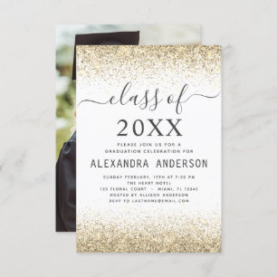 Invitation Graduation Photo White Gold Class of 2022 Invitati