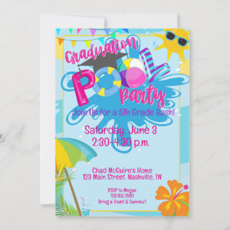 Invitation Graduation Pool Party, jardin d'enfants, lycée