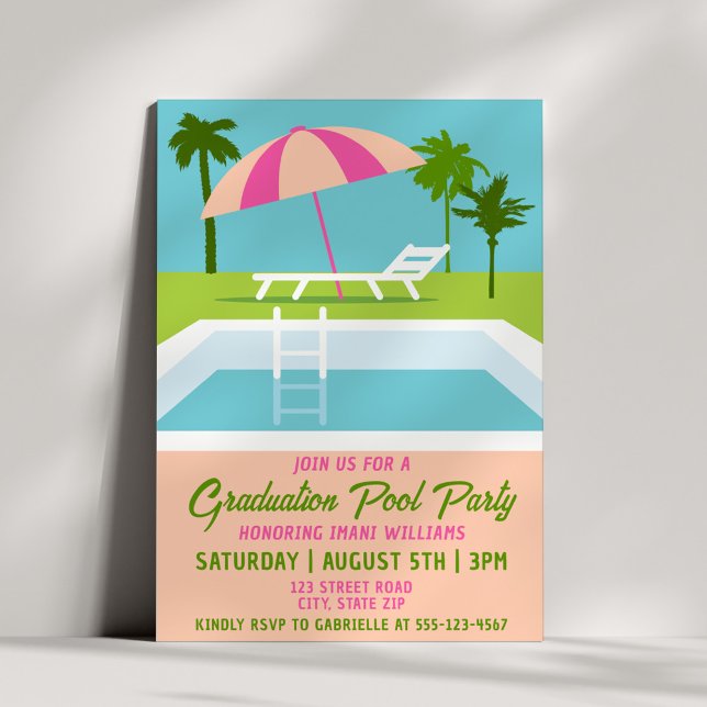 Invitation Graduation Pool Party Summer Tropical Poolside (Créateur téléchargé)