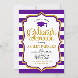 Invitation Graduation - Purple Gold White
