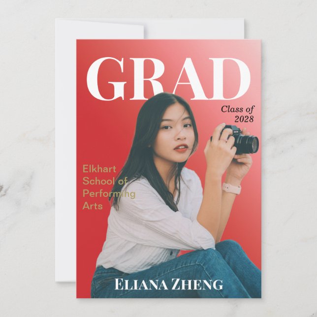Invitation Graduation Red Black White Magazine Announcement (Devant)