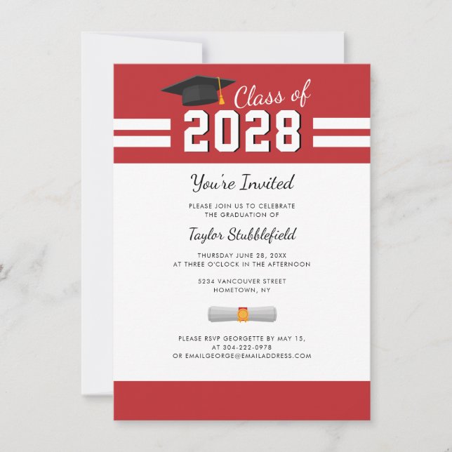 Invitation Graduation Red White Grad 2024 Party (Devant)