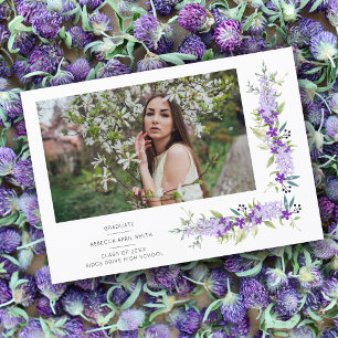 Invitation Graduation Romantic Purple Shades Flowers Photo