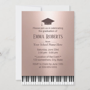 Invitation Graduation Rose Gold Piano Keys Musique majeure