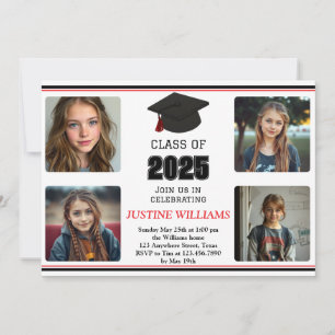 Invitation Graduation rouge et noire