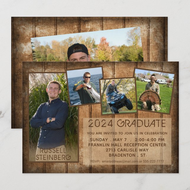 Invitation Graduation Rustique Pays Bois 5 Photo (Devant / Derrière)