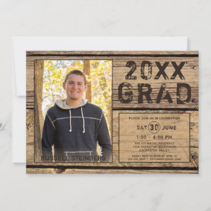 Invitation Graduation Rustique Pays Bois Une photo GRAD