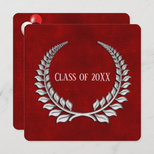 Invitation Graduation Silver Laurel sur Red