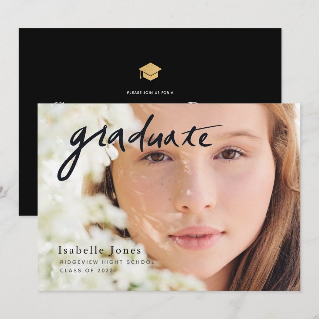 Invitation Graduation simple de script photo (Devant / Derrière)