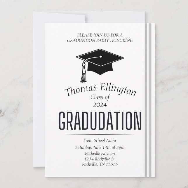 Invitation Graduation simple en noir et blanc (Devant)