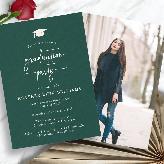 Invitation Graduation simple verte (Green Simple Photo  Graduation  Party Invitation by Painted Paperie
)