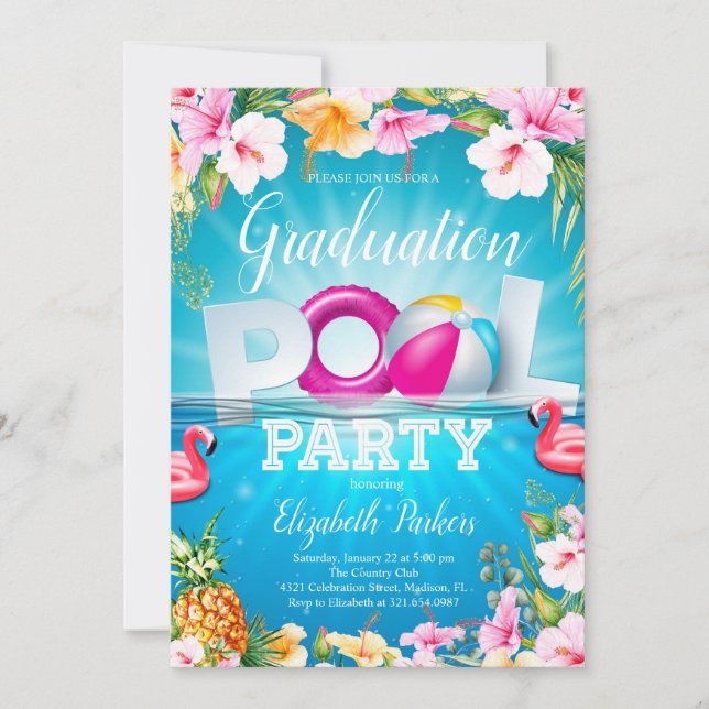 Invitation Graduation Summer Pool Party (Devant)