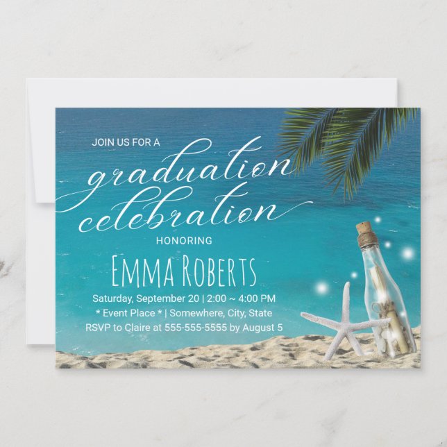 Invitation Graduation Tropical Starfish Beach Message Bottle (Devant)