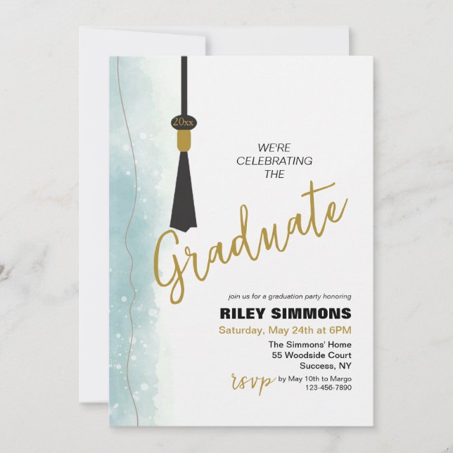 Invitation Graduation Turquoise minimaliste (Devant)