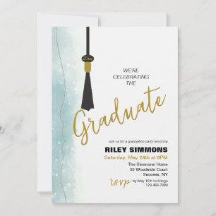 Invitation Graduation Turquoise minimaliste