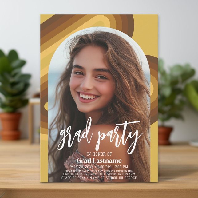 Invitation Graduation Vertical Photo - Grad Party Script Gold (Custom Grad Party Invitation)