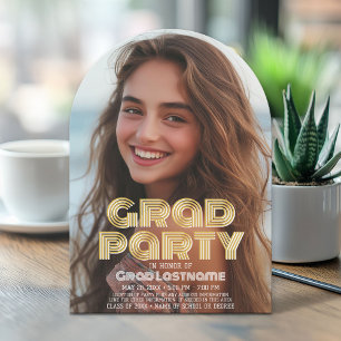 Invitation Graduation Vertical Photo - Grad Party Script Gold