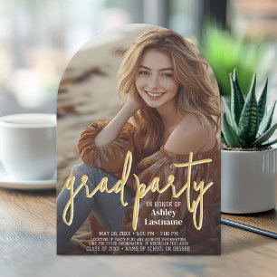 Invitation Graduation Vertical Photo - Grad Party Script Gold