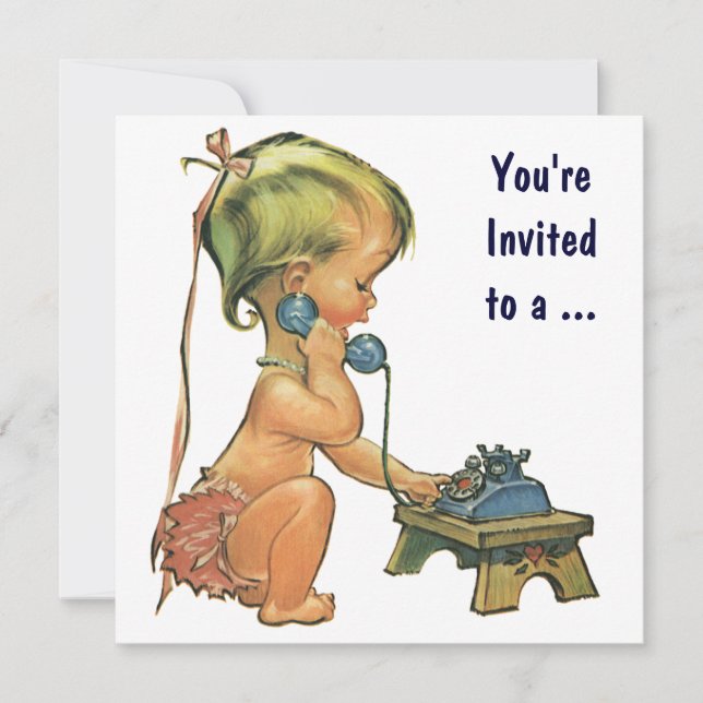 Invitation Graduation, Vintage mignonne fille au téléphone (Devant)