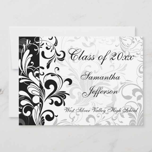 Invitation Graduation Whimsical Black and White Swirl (Devant)