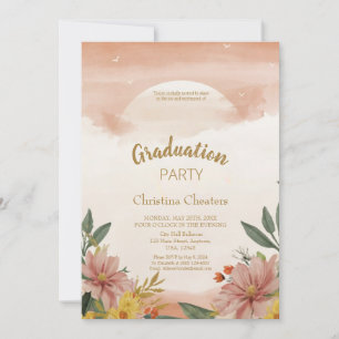 Invitation Graduation Whimsical Bohemian Sunset Peach Fuzz