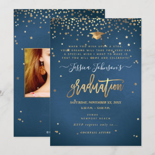 Invitation Graduation, Wish upon Stars Invitation, Bleu