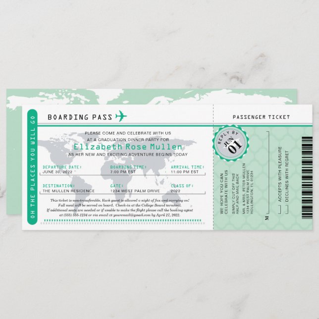 Invitation Graduation World Traveller Boarding Pass Invitatio (Devant / Derrière)