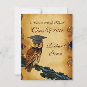 Invitation GRADUCATION OWL PARCHMENT WAX SEAL MONOGRAM Felt