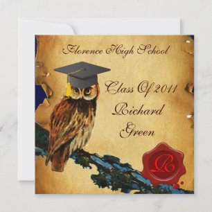 Invitation GRADUCATION OWL PARCHMENT WAX SEAL MONOGRAM Felt
