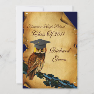 Invitation GRADUCATION OWL PARCHMENT WAX SEAL MONOGRAM Felt