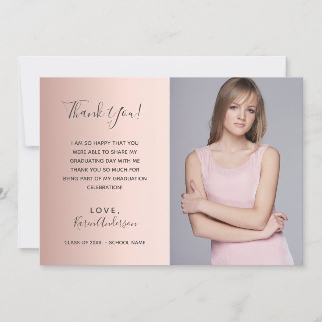 Invitation Gradué blush rose or photo merci (Devant)