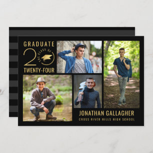 Invitation Gradué Classe élégante Année 4 Photo Black Gold