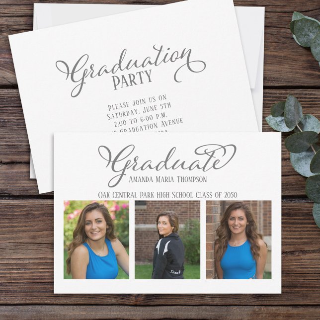 Invitation Gradué Multi Photo Simple Élégante Calligraphie (Créateur téléchargé)